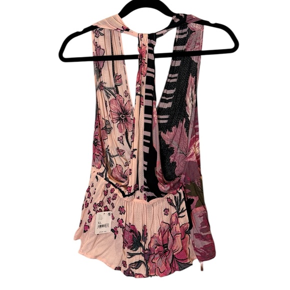 Free People Floral Hot Tropics Halter Sleeveless Boho Tank sz L - Picture 3 of 10